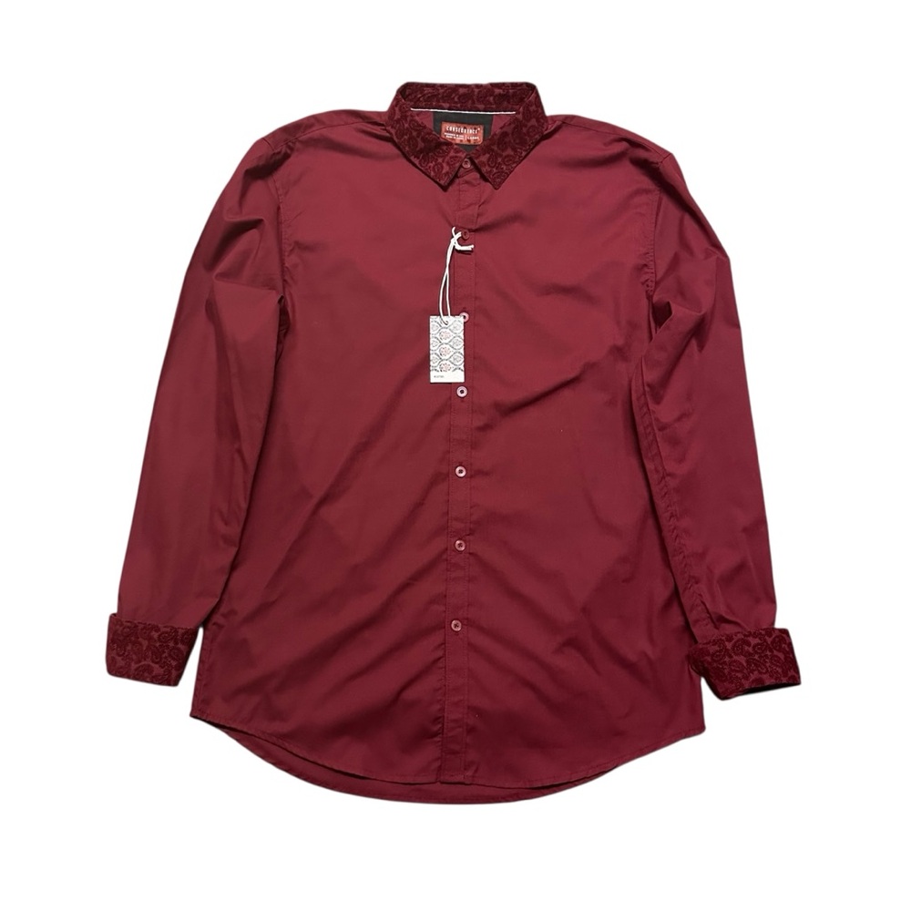 Consequence Shirt Mens Large Slim Fit Red Button Down Contrast Cuffs/Collar NWT